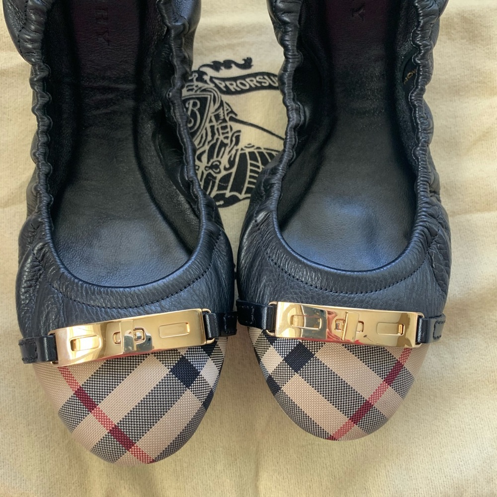 Burberry Horseferry Check Leather Ballerina Flats - Picture 4 of 8